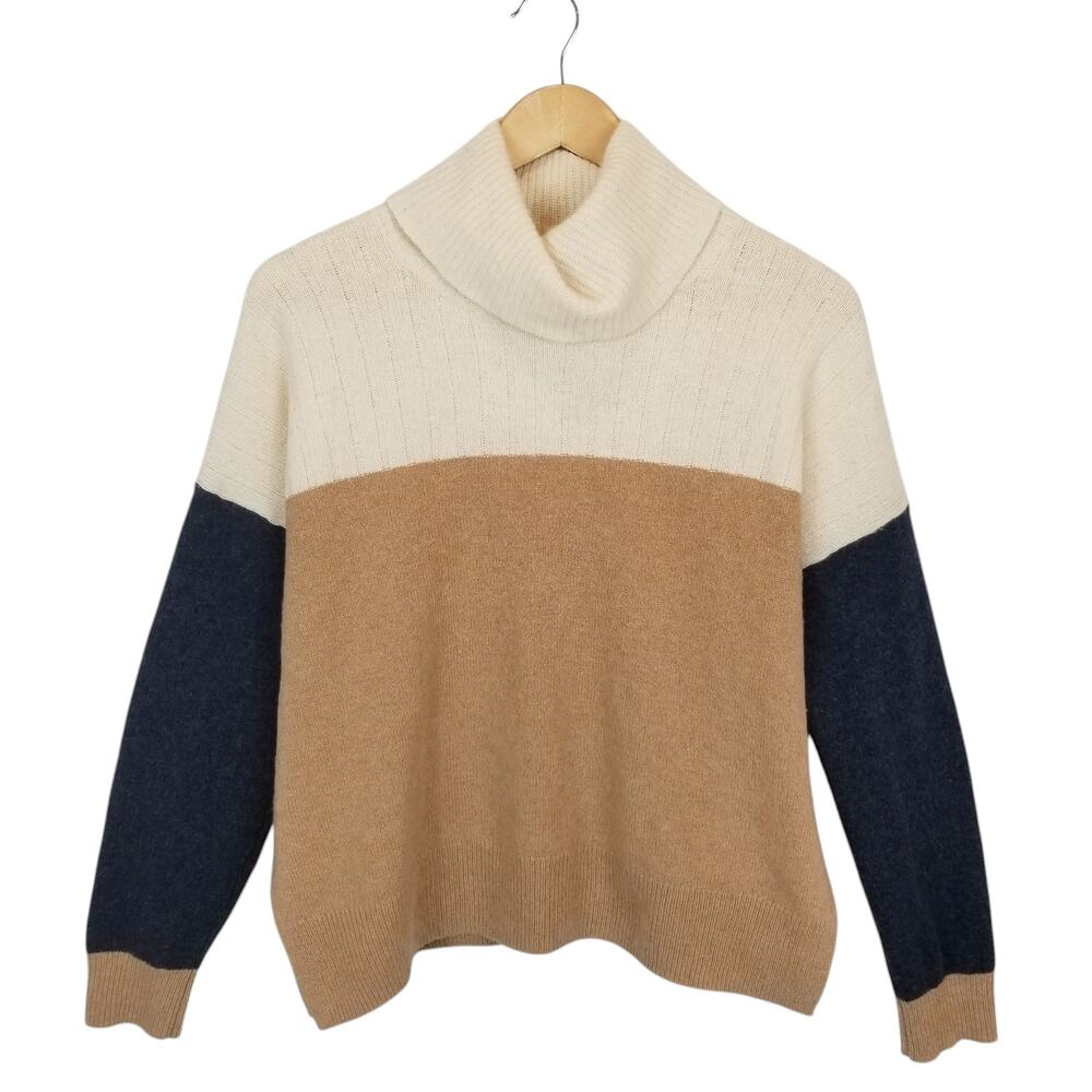 Madewell Women's Hickory Turtleneck Sweater Antique Cream Colorblock Size Small